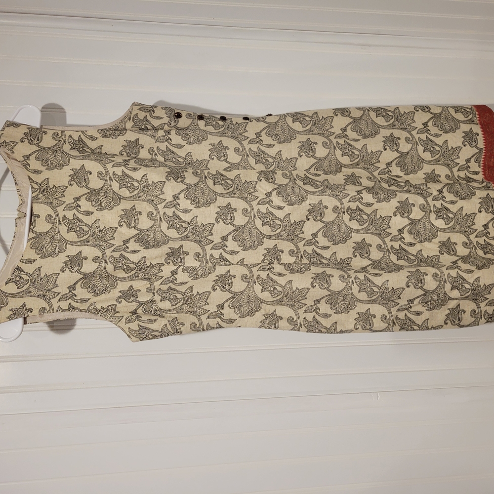 CDC Cream and Black Floral Dress with Red Hem
